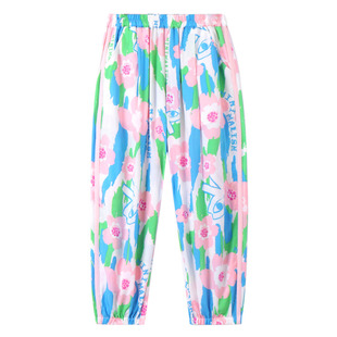 安奈儿男女童轻防蚊长裤2025轻薄长裤夏季款宽松束脚单裤凉爽碎花