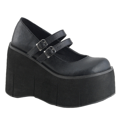 美国黑色亚光厚底系带高跟鞋