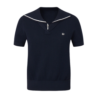 【夏季新品】GOLDEN BEAR/金熊2026女士学院风休闲套头短袖针织衫