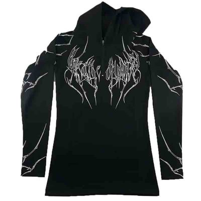 薄款潮流印花美式半拉链连帽长袖