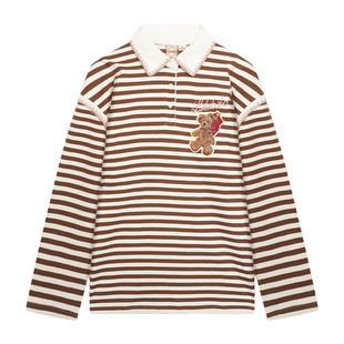 【唐九洲同款】LALABOBO25年秋新宽松polo领上衣美式印花条纹卫衣