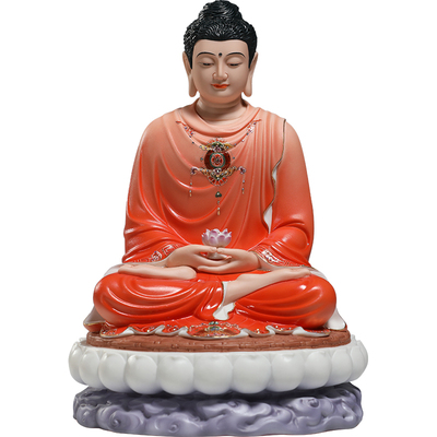 锵锵陶瓷12至19寸云莲座成道佛摆件三宝佛精工彩如来释迦牟尼佛像