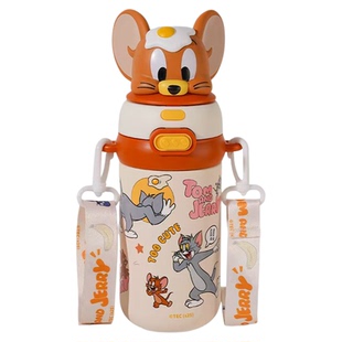 猫和老鼠卡通保温杯儿童学生上学便携吸管水杯高颜值可爱情侣杯子