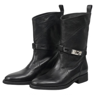 Corinna di Marsala真皮中筒靴女2025新款粗跟骑士靴百搭时装靴