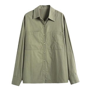 HGE睡格好觉 长袖防晒衬衫外套女 春秋款 休闲韩版复古军绿色衬衣