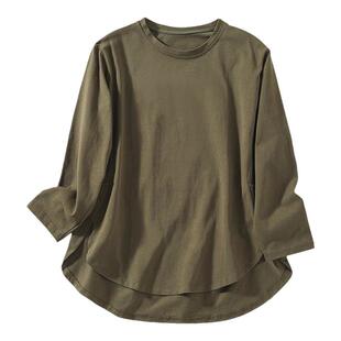 秋系圆领长袖T恤女春秋季2024新款休闲宽松大码不规则体恤衫上衣