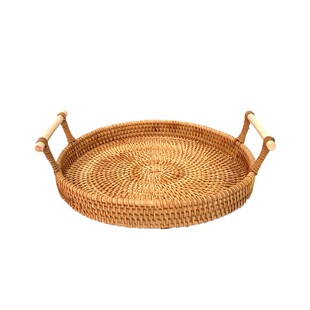 藤编果篮手工编织面包收纳盘日式椭圆编织框ins北欧果盘小馒头筐