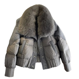 仿真狐狸毛领小香风拼接羽绒服女2025新款90白鸭绒短款面包服外套