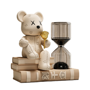 皮纹暴力熊潮玩磁性流沙沙漏摆件书房电视柜入户玄关高级感装饰品