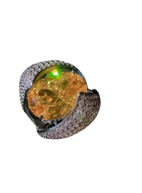 金丝雀碧玺 水滴宝石项链 古董感 镀18K金 法拉赫 皇冠锆石 戒指