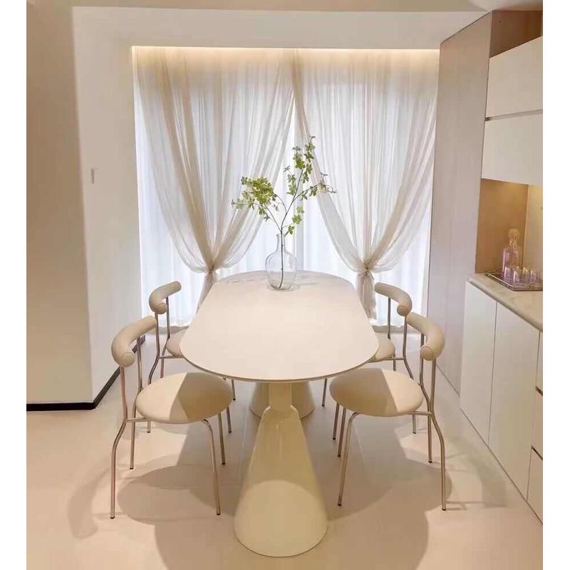 法式奶油风餐桌椅组合北欧家用吃网板岩简约餐桌小户型现代饭桌红