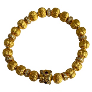 爆款金包银醒狮南瓜手串古法拉丝点钻新中式国风黄金手链时尚送礼