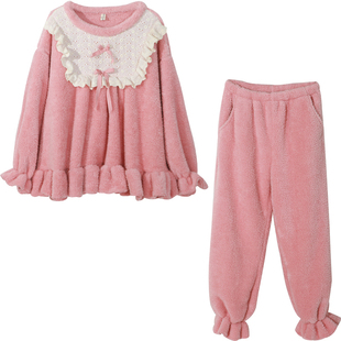 Bananagirl珊瑚绒睡衣女秋冬甜美可爱加厚法兰绒冬大码长袖家居服