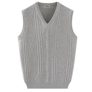 啄木鸟羊毛背心男V领羊绒衫大码针织毛衣秋冬坎肩中年马甲爸爸装