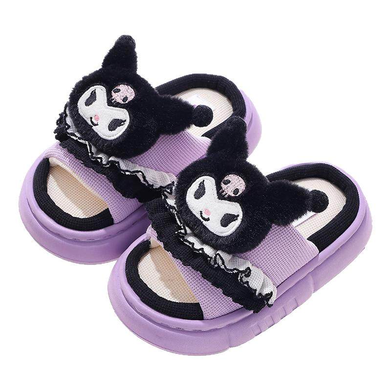 EVA三丽鸥儿童亚麻拖鞋女童防滑秋冬新款室内女孩宝宝棉布拖亲子