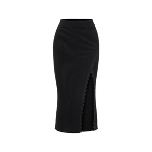 MARYLING玛俪琳秋季新品针织拼蕾丝边侧开叉羊毛半裙A1DGW05650