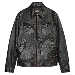 MCS男装源自万宝路秋冬新款真皮皮衣茶芯马皮门多萨皮衣硬汉外套