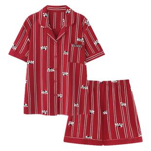 末里末【赤红条纹】2026本命年马年夏纯棉喜庆红色情侣睡衣礼盒装