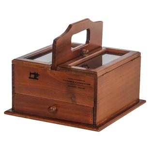 手提针线盒抽屉式桌面收纳盒zakka药箱木质分隔带盖化妆品储物盒