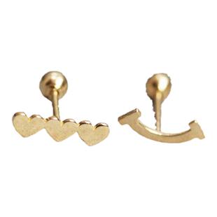 韩国进口k黄金10k14K金耳环光面爱心笑脸十字架耳骨拧螺丝耳钉