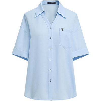 KBNE淡蓝色衬衫女领上衣欧若智性风2026夏季新款莱赛尔漂亮衬衣