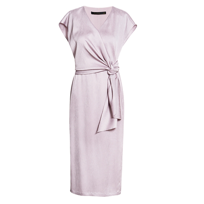 罗衣高级淡紫色缎面连衣裙