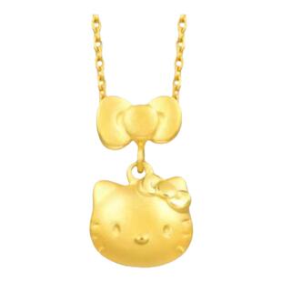 周先生Hello Kitty凯蒂猫项链女纯银蝴蝶结18K金黄金锁骨链蝴蝶潮