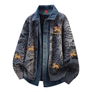 查尔斯桃心马年2026新款开衫毛衣男女冬季保暖休闲拼接假两件外套