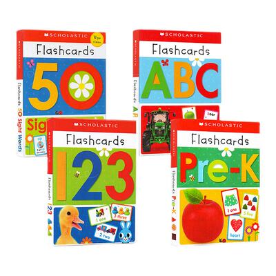 【自营】英文原版 Scholastic Flashcards 50 First/Sight Words 123  PreK Flashcards 套装4盒 学乐启蒙早教 字母字卡