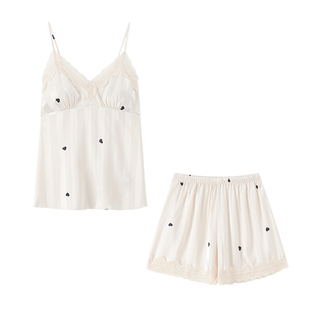 冰丝吊带睡衣女夏季带胸垫两件套性感纯欲丝绸家居服2026新款春夏