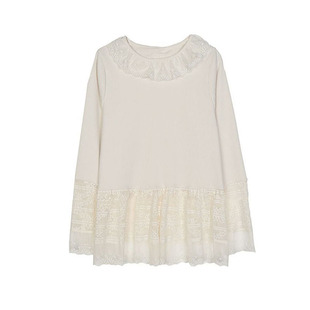 春秋磨毛打底衫女秋冬新款显瘦大码女装遮肉蕾丝花边长袖上衣外穿