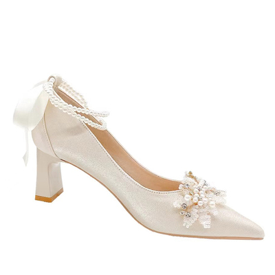 法式主婚鞋新娘主婚纱粗跟高跟鞋