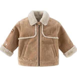 戴维贝拉儿童麂皮绒外套2025冬装新款男童加绒外衣宝宝童装衣服
