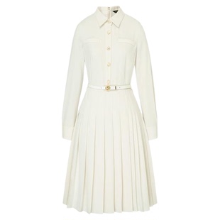 Scofield女装气质百褶衬衫裙通勤优雅高腰长袖连衣裙春季