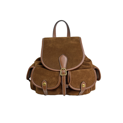 复古麂皮双肩包女大容量轻奢小众