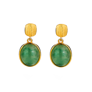 「南宫」S925天然玉石非洲翠耳坠耳钉女小众设计感高级百搭耳环