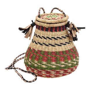 Roomology非洲进口加纳手工草编壶篮斜挎包收纳户外出行包包配饰
