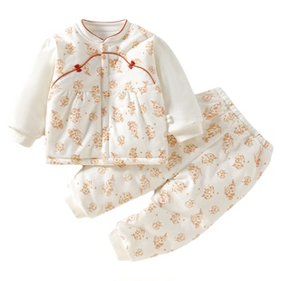 婴儿秋冬衣服夹棉分体套装冬季加厚新款保暖宝宝冬装女宝a类6冬天