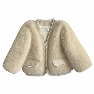 儿童皮草外套女童秋冬装2025新款小女孩洋气小香风毛毛绒宝宝童装