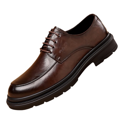 老爷车男鞋冬季新款皮鞋防滑商务正装真皮透气高级感休闲布洛克鞋