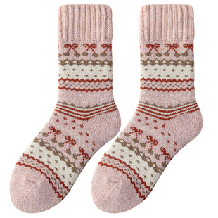 羊毛袜子女秋冬季中筒加厚加绒款棉袜冬天保暖羊绒美拉德复古长袜