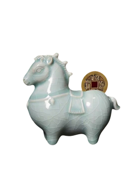 中式汝窑开片马上有钱茶宠招财