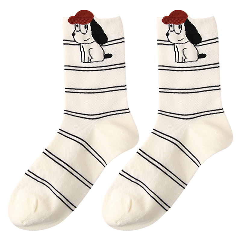 可爱卡通小狗中筒袜女夏天薄款棉