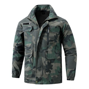 大码春秋纯棉弹力迷彩服工作服上衣防烫耐磨电焊工劳保服工装外套