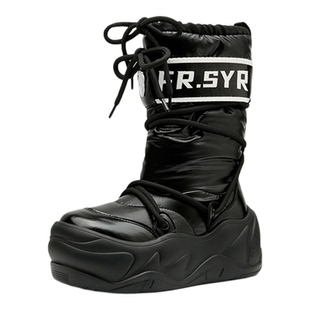 7cm防水防滑厚底雪地靴2025冬季新款中筒月亮靴加绒加厚北方棉鞋