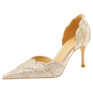 【璀璨蔷薇】rosecastle婚鞋女中空金色新娘鞋花瓣水晶时尚高跟鞋