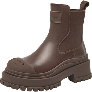 意尔康真皮防撞切尔西靴女厚底ins烟筒靴2026秋冬款增高显瘦短靴