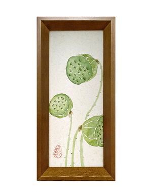 手绘莲花莲花莲藕摆台国画新中式莲蓬复古画桌面摆件画装饰画