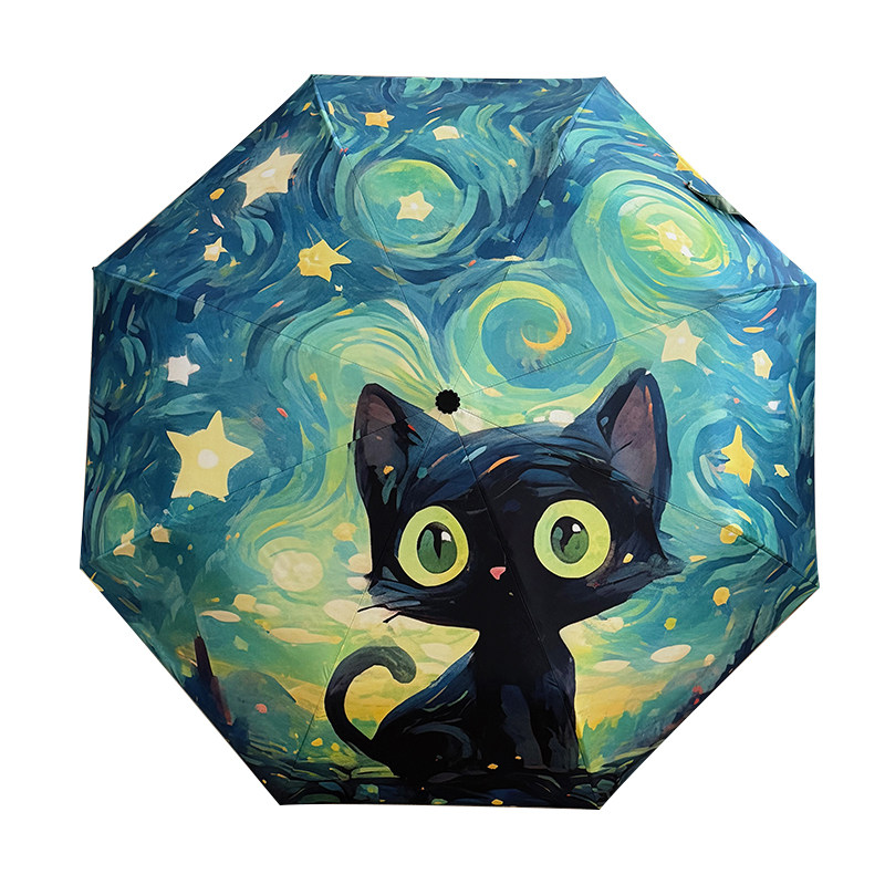 全自动梵高卡通折叠伞防晒防紫外线晴雨两用太阳伞学生小巧便携伞