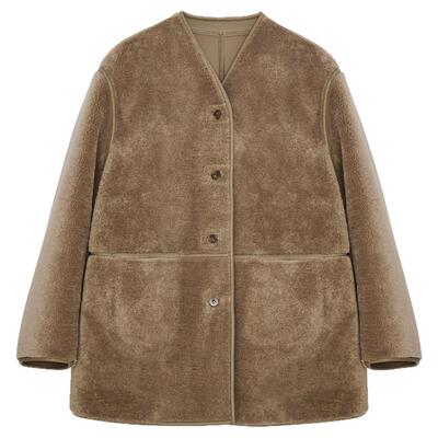 MOORING泊 V领简约宽松高级绒感大衣复合一体秋冬外套女